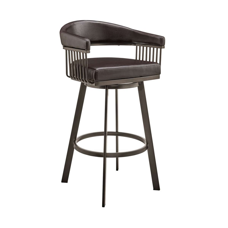 Bronson 26" Counter Height Swivel Bar Stool in Java Brown Finish and Chocolate Faux Leather By Armen Living