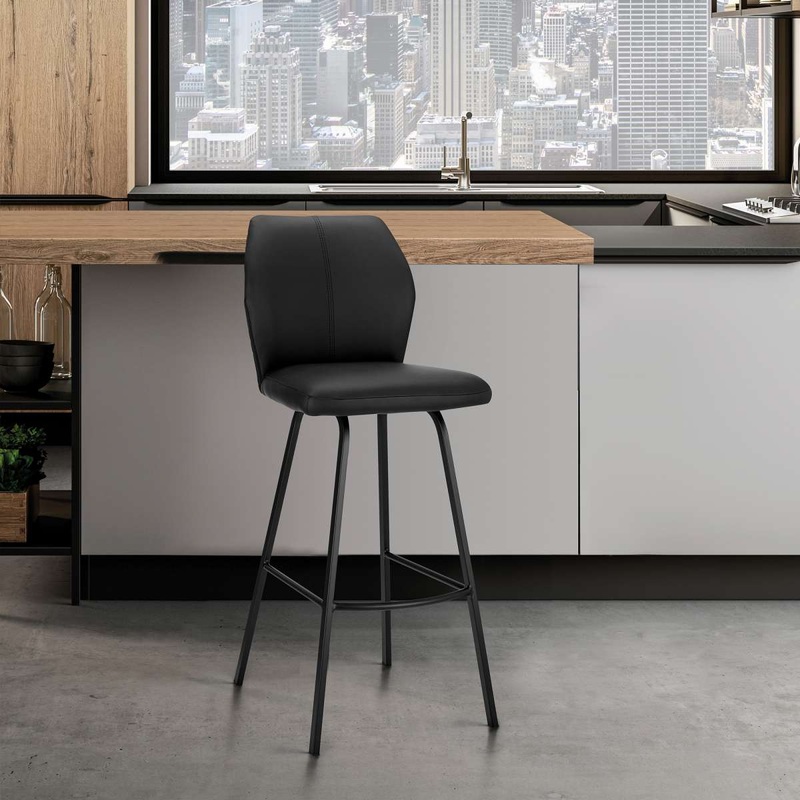 Tandy Black Faux Leather and Black Metal 26" Counter Stool By Armen Living