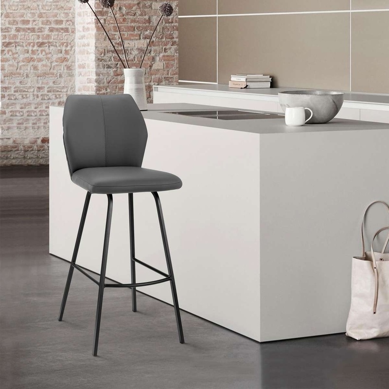 Tandy Gray Faux Leather and Black Metal 30" Bar Stool By Armen Living