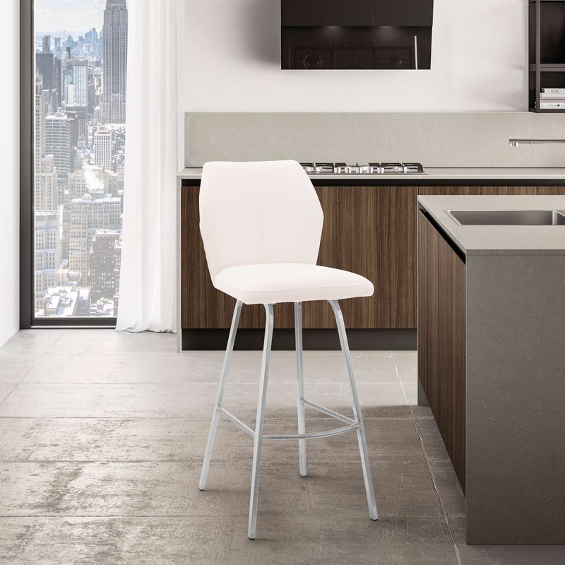 Tandy White Faux Leather and Brushed Stainless Steel 26" Counter Stool By Armen Living