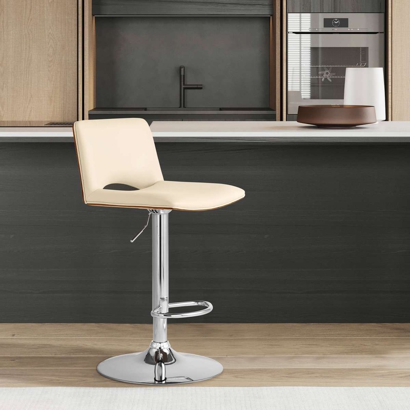 Thierry Adjustable Swivel Cream Faux Leather Bar Stool By Armen Living