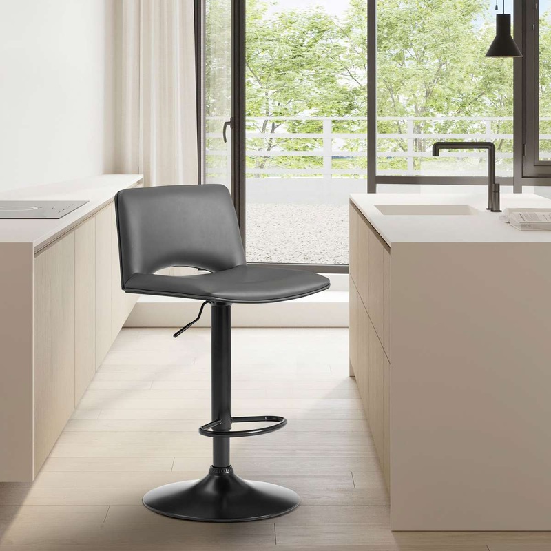 Thierry Adjustable Swivel Gray Faux Leather and Black Metal Bar Stool By Armen Living