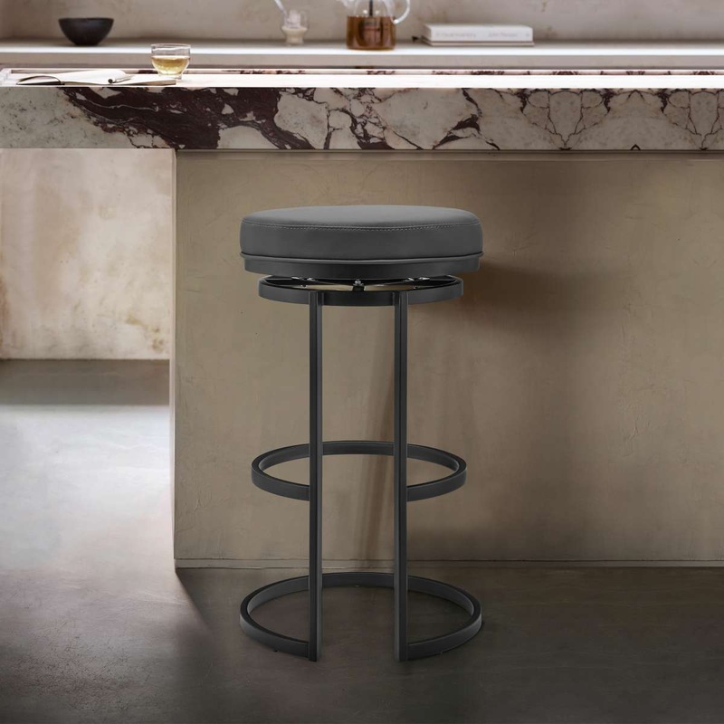 Vander 26" Gray Faux Leather and Black Metal Swivel Bar Stool By Armen Living