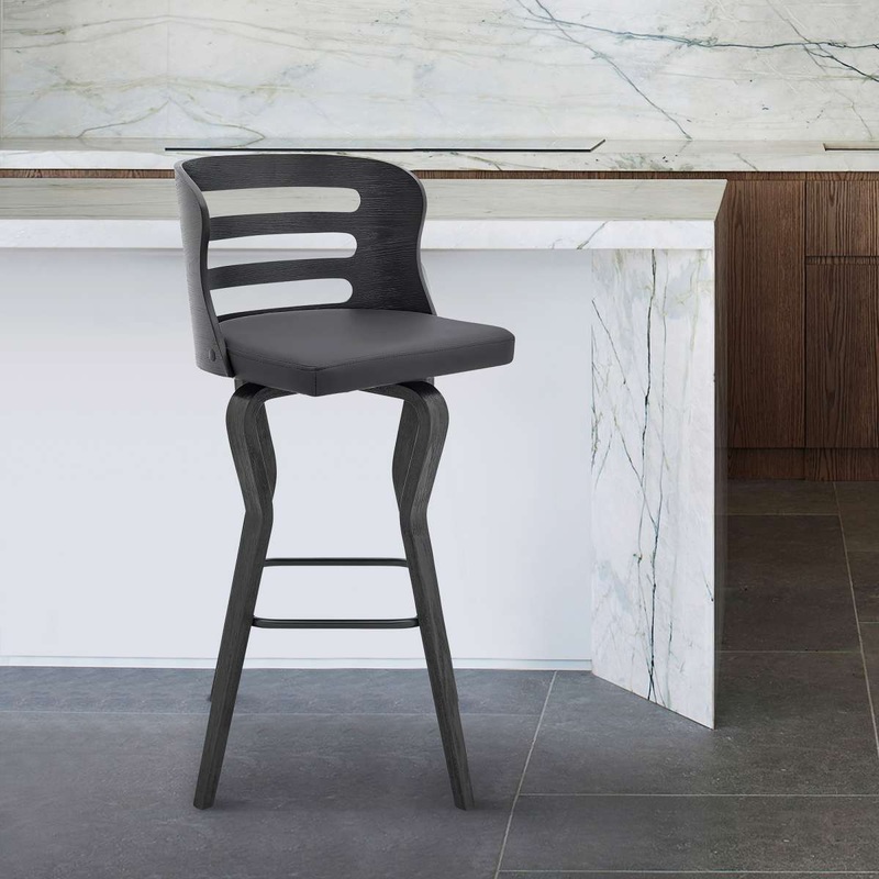Verne 26" Swivel Gray Faux Leather and Black Wood Bar Stool By Armen Living