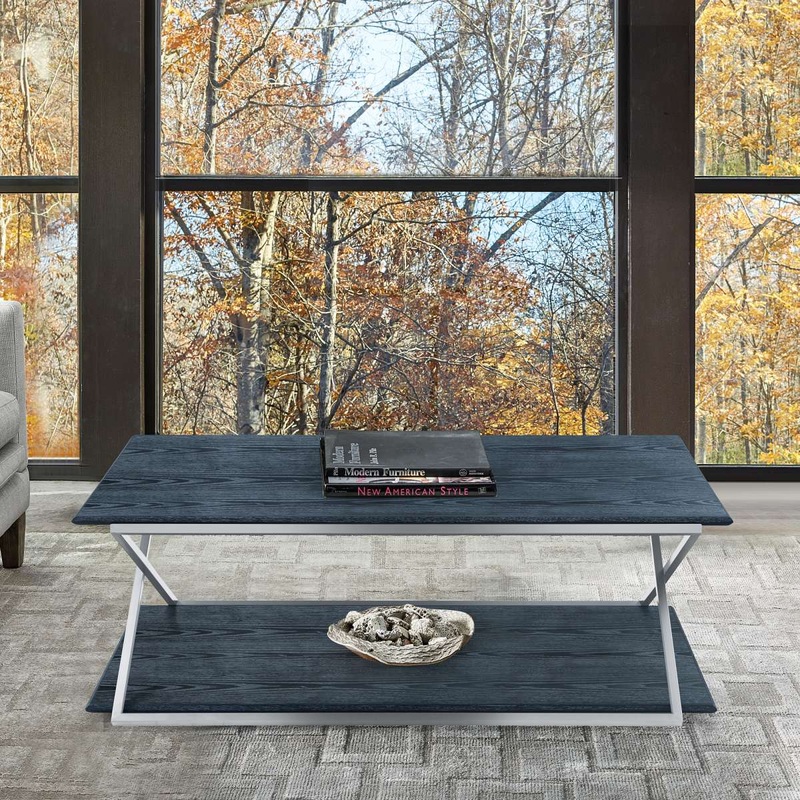 Westlake Black Veneer Coffee Table with Brushed Stainless Steel Frame By Armen Living