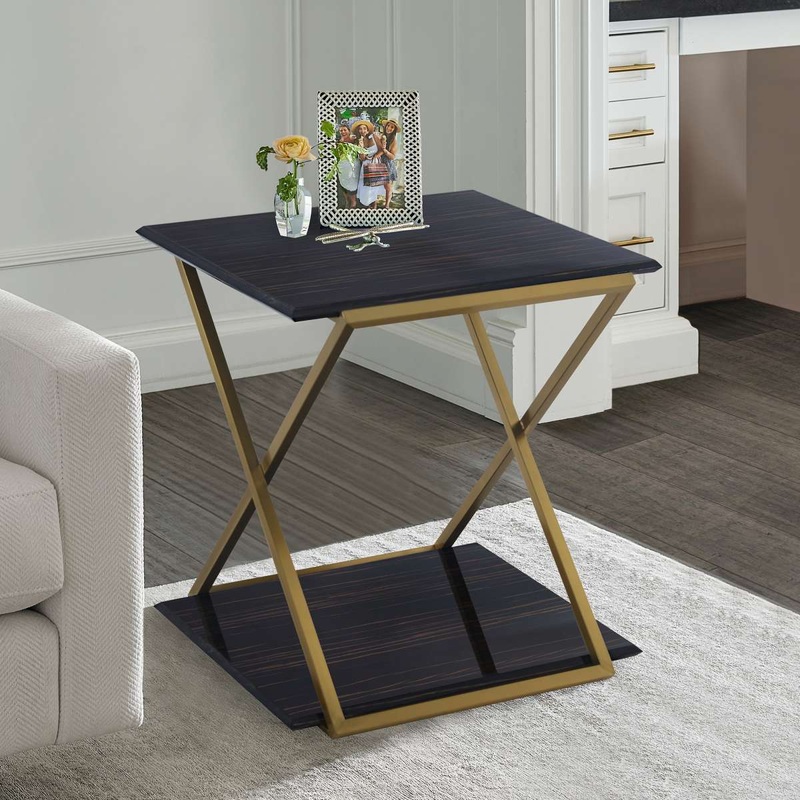 Westlake Dark Brown Veneer End Table with Brushed Gold Legs By Armen Living