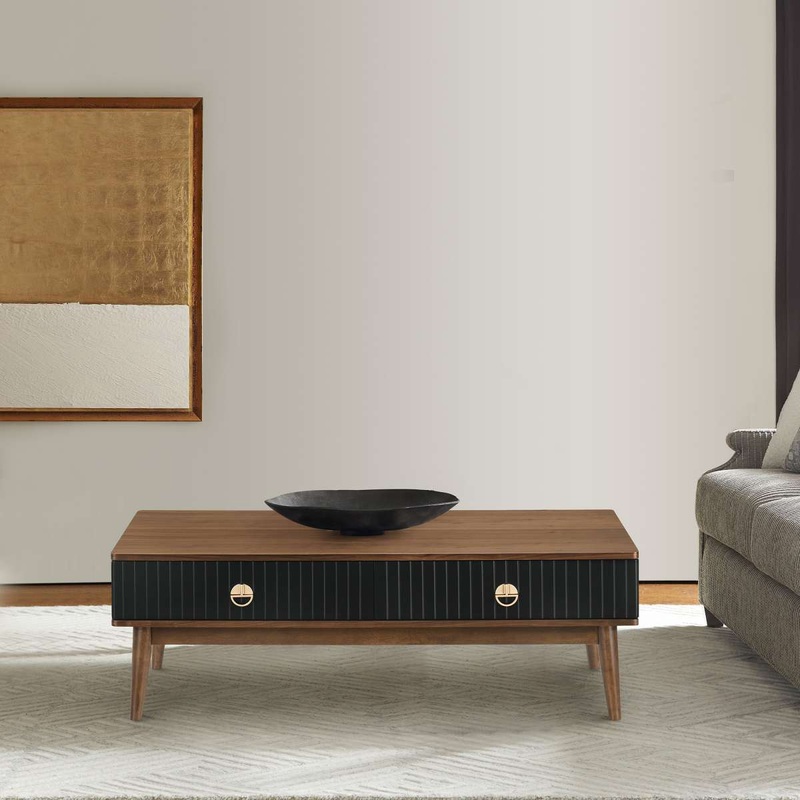 Amigo Black Veneer and Walnut Wood Coffee Table By Armen Living
