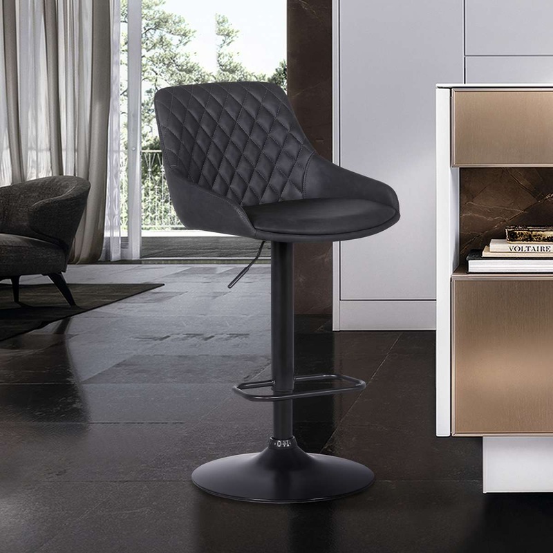 Anibal Adjustable Height Swivel Grey Faux Leather and Black Metal Bar Stool By Armen Living