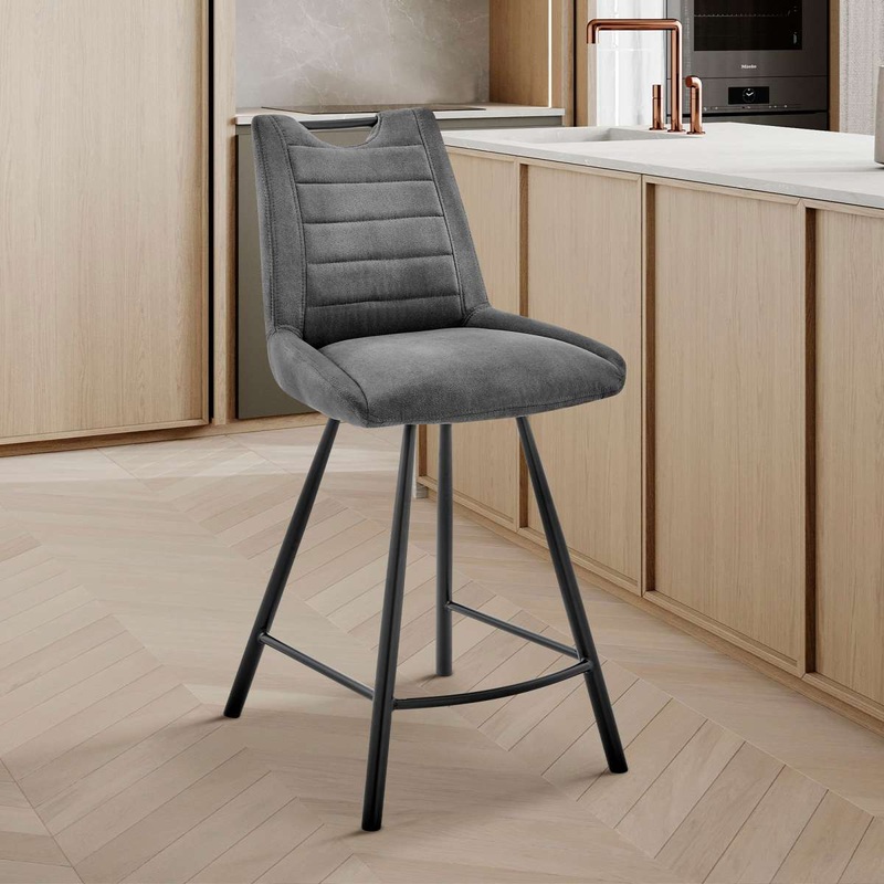 Arizona 26" Counter Height Bar Stool in Charcoal Fabric and Black Finish By Armen Living