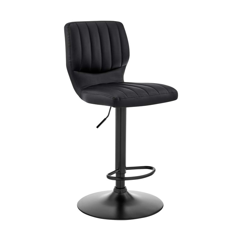 Bardot Adjustable Height Black Faux Leather Swivel Bar Stool By Armen Living