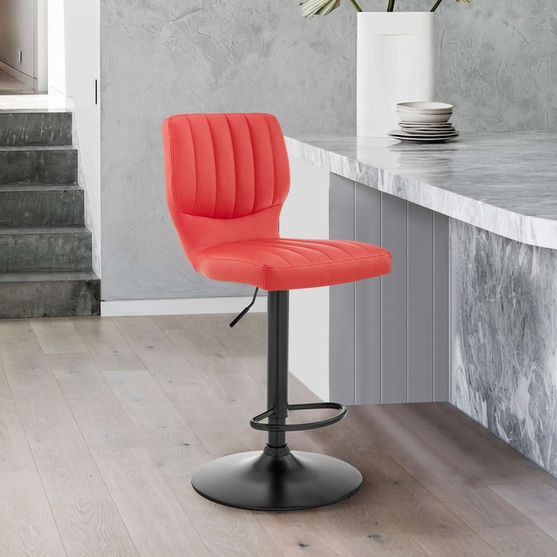 Bardot Adjustable Height Red Faux Leather Swivel Bar Stool By Armen Living