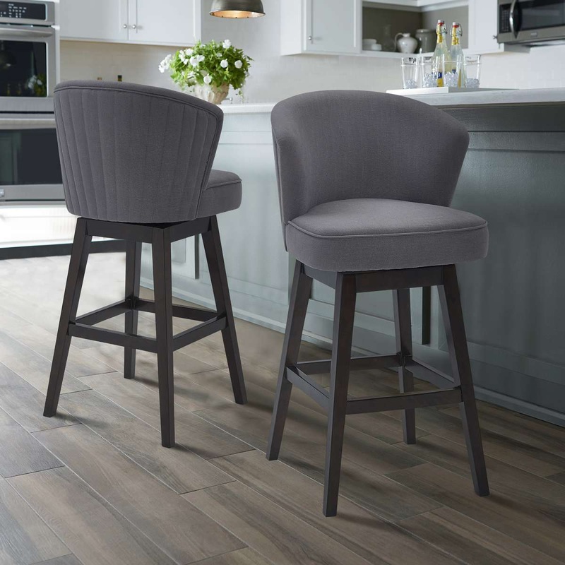 Brandy 26" Counter Height Swivel Grey Fabric and Espresso Wood Bar Stool By Armen Living