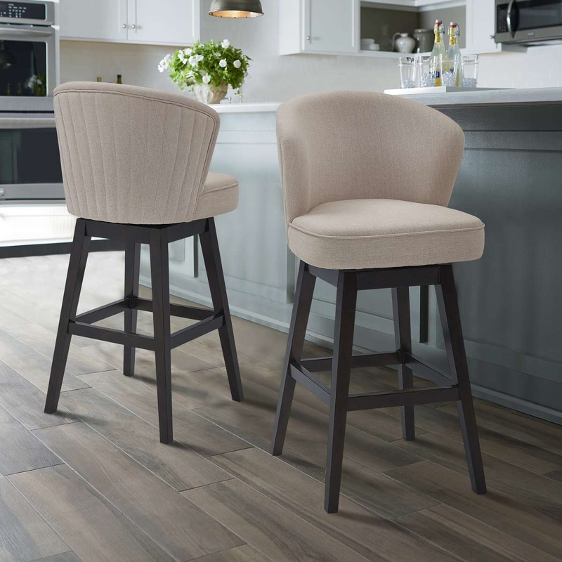 Brandy 30" Bar Height Swivel Tan Fabric and Espresso Wood Bar Stool By Armen Living