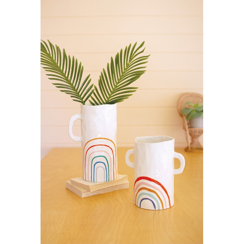 Ceramic Rainbow Vases With Handles #1 Set Of 2 By Kalalou