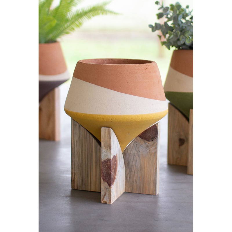 Double Dipped Clay Vases On Wood Bases Set Of 3 By Kalalou