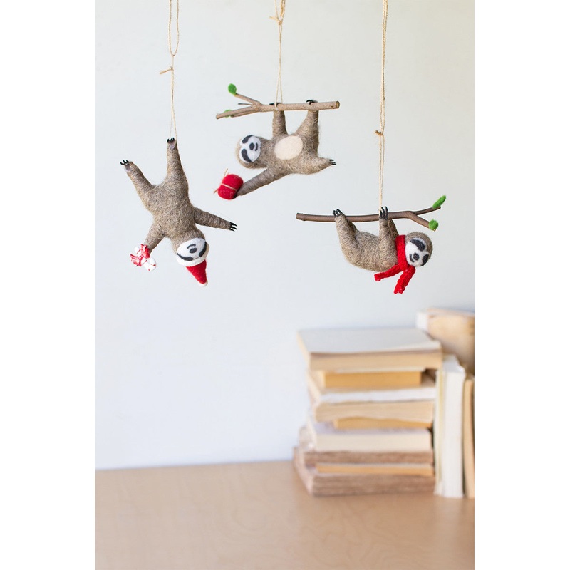Felt Christmas Sloth Ornaments Set Of 3 By Kalalou