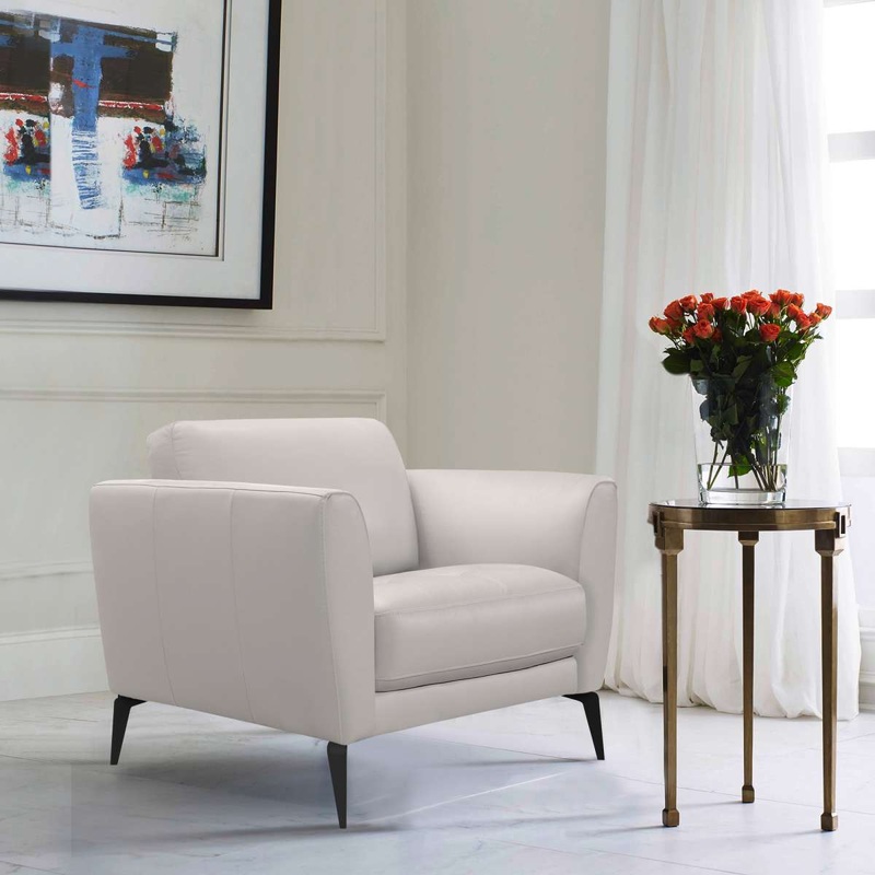 Hope Contemporary Chair in Genuine Dove Gray Leather with Black Metal Legs By Armen Living