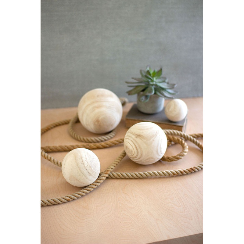 Natural Wooden Spheres - One Each Size Set Of 4 By Kalalou