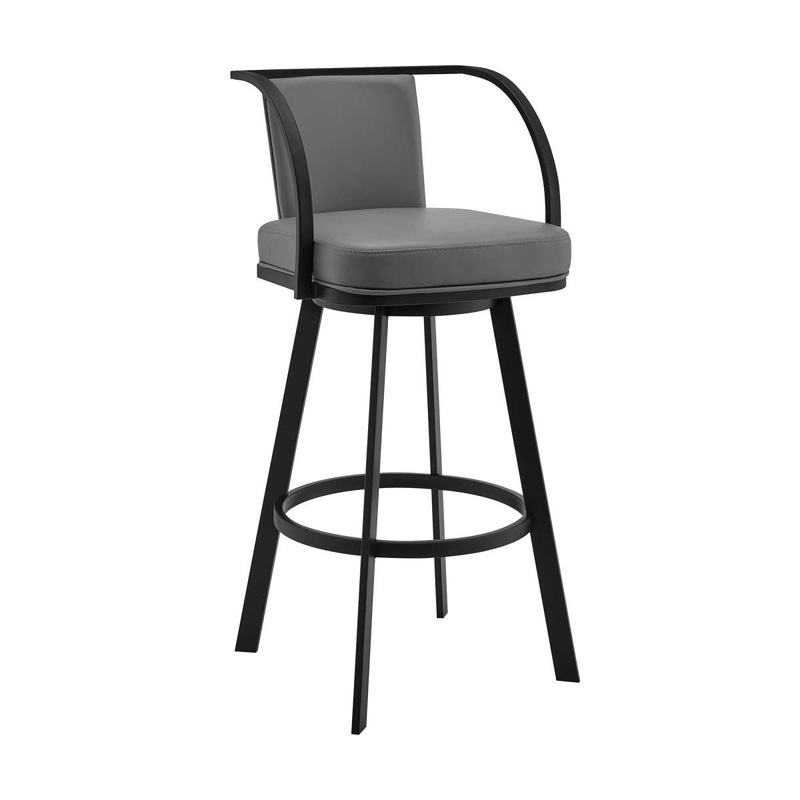 Sandringham 26" Gray Faux Leather and Black Metal Swivel Bar Stool By Armen Living