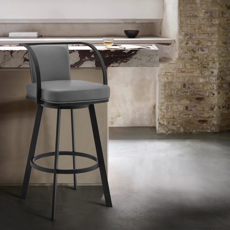 Sandringham 30" Gray Faux Leather and Black Metal Swivel Bar Stool By Armen Living