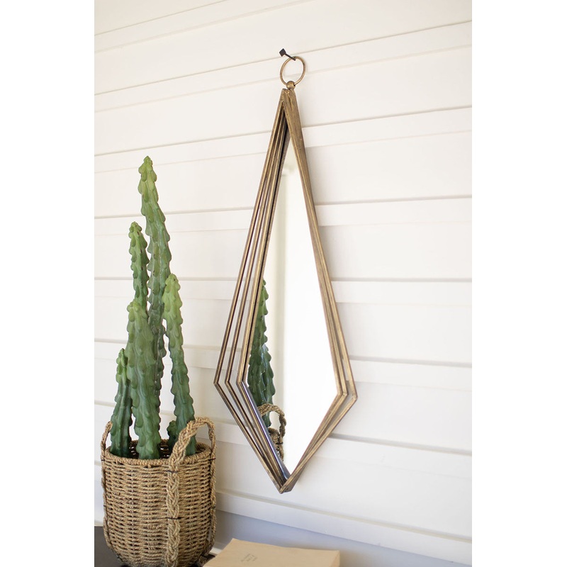 Tall Diamond Antique Brass Mirror