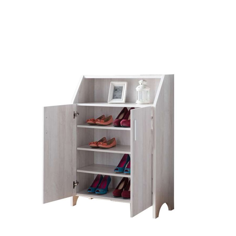 2 Door Wooden Shoe Cabinet With Top Shelf Storage, White By Benzara