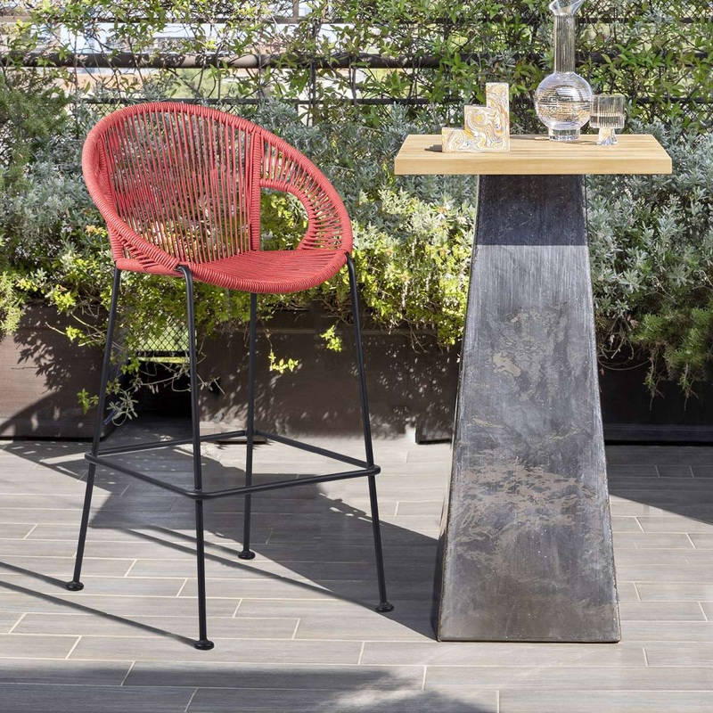 Acapulco 26" Indoor Outdoor Steel Bar Stool with Brick Red Rope By Armen Living