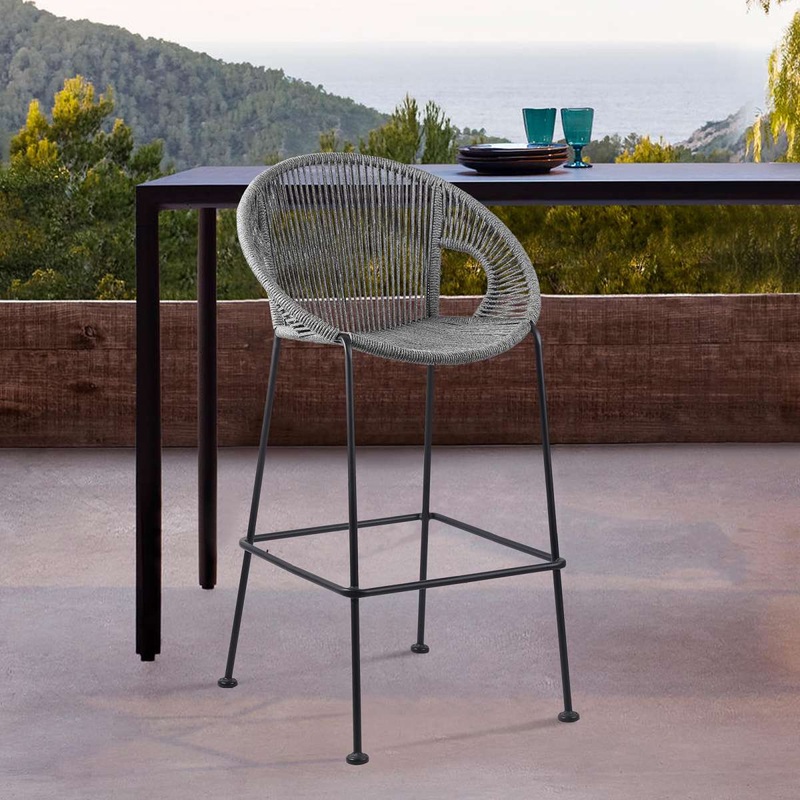 Acapulco 26" Indoor Outdoor Steel Bar Stool with Grey Rope By Armen Living