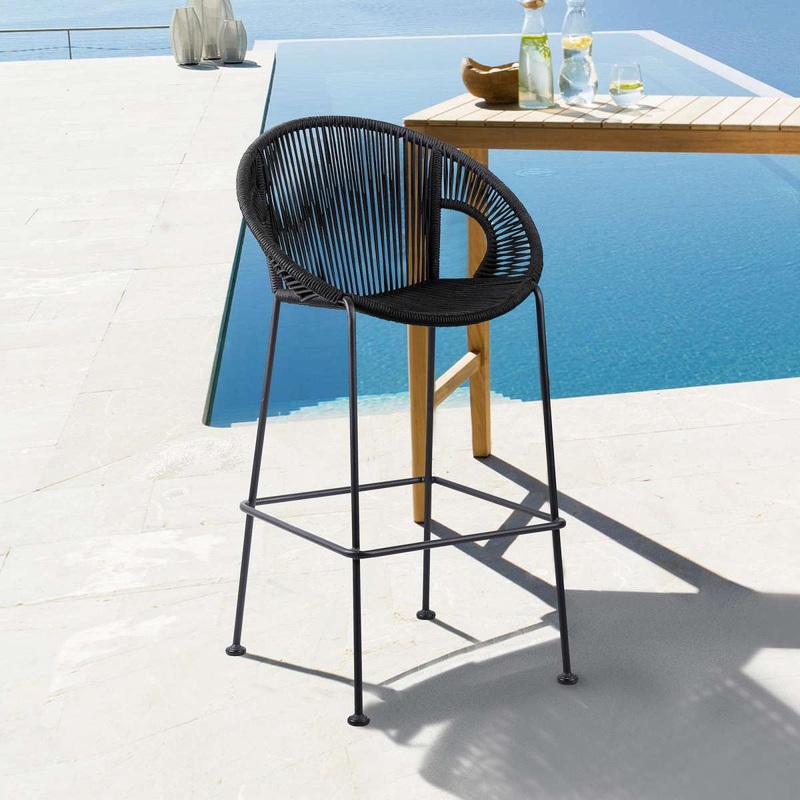 Acapulco 30" Indoor Outdoor Steel Bar Stool with Black Rope By Armen Living