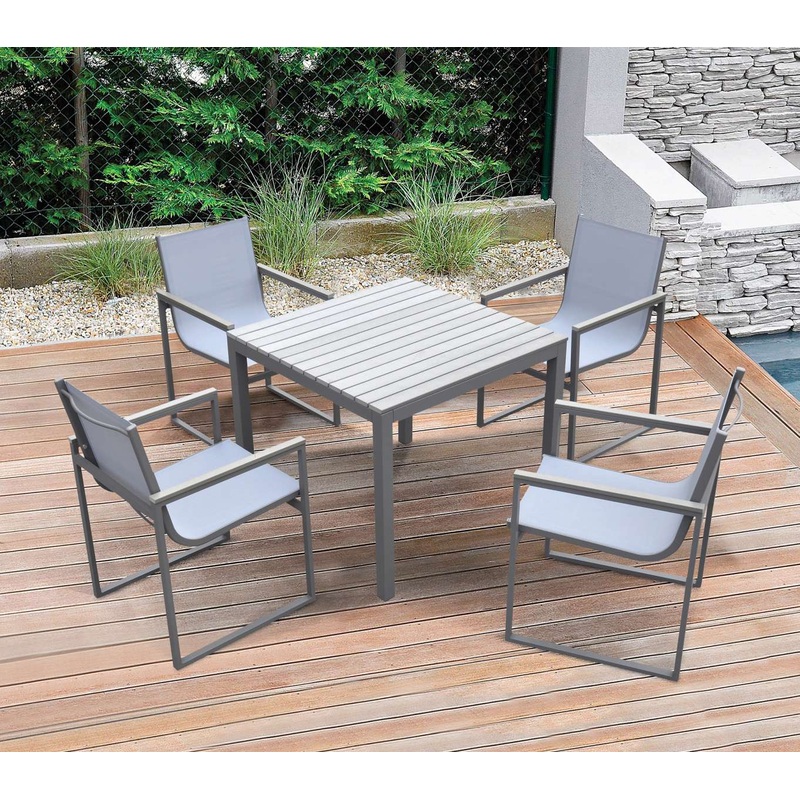 Bistro Outdoor Dining Set Grey Powder Coated Finish (Table with 4 chairs)-4 Chairs +1 Bar table By Armen Living