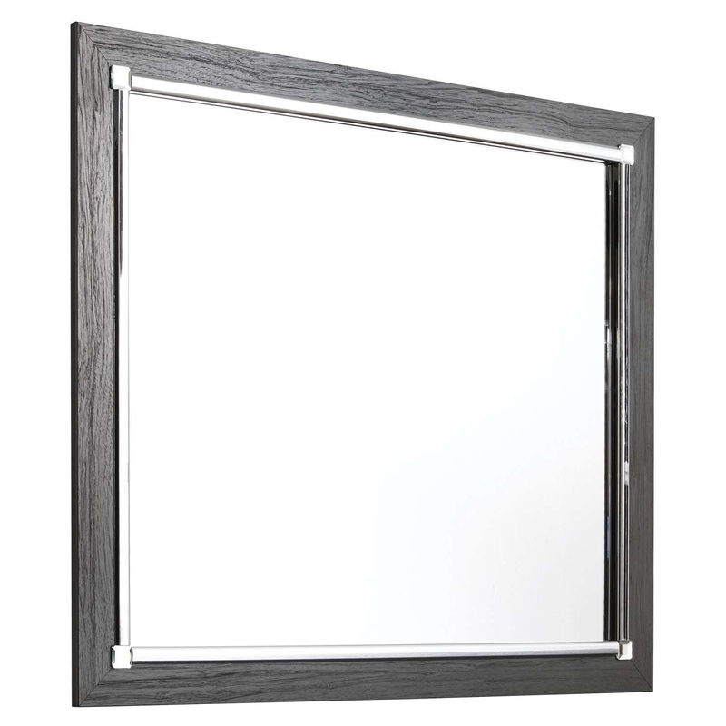 Contemporary Square Shape Bedroom Mirror With Wood Grain Texture, Gray By Benzara