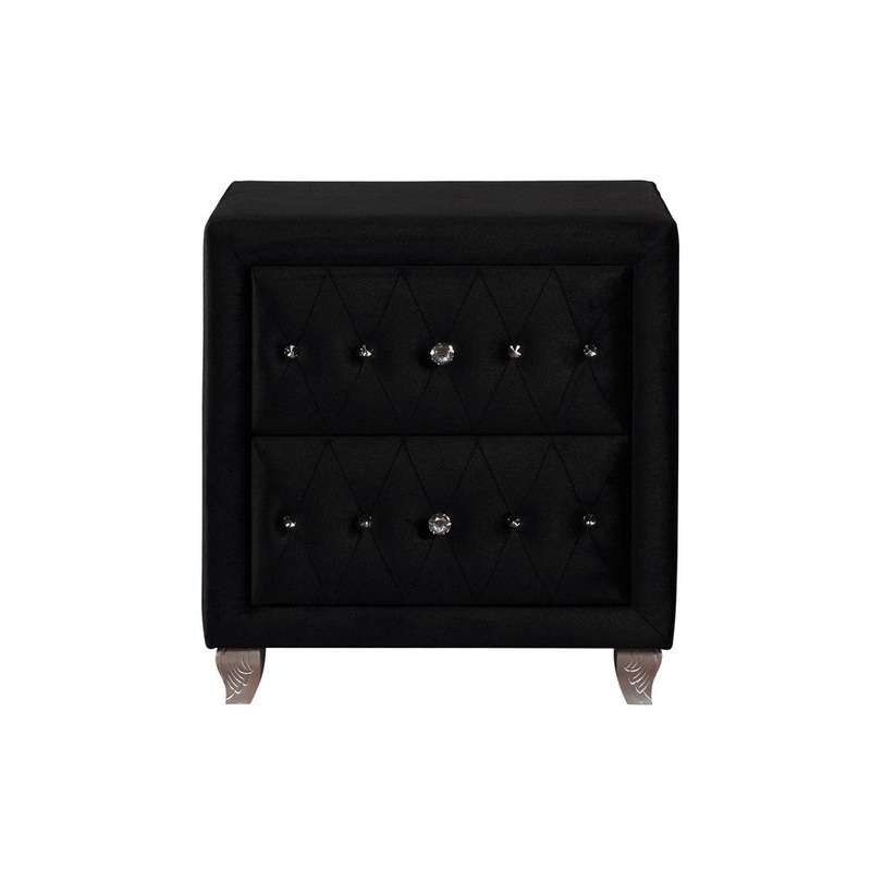 Fabric Upholstered Wooden Nightstand With Two Drawers, Black By Benzara
