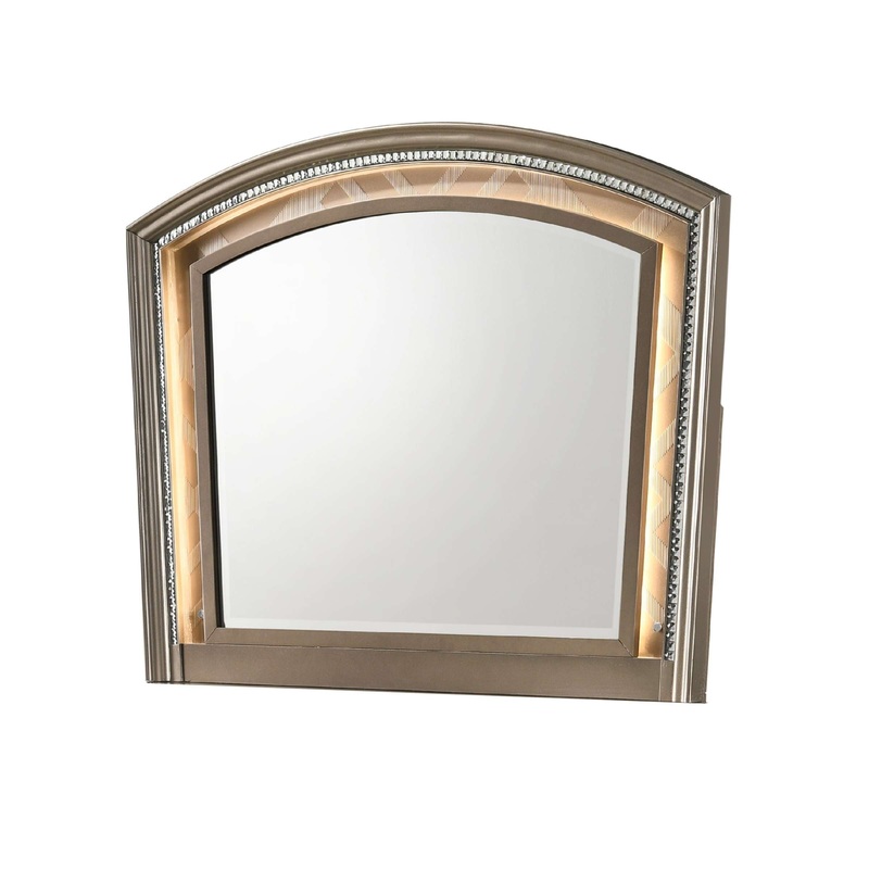 Transitional Wooden Arch Top Mirror With Molded Details, Champagne Gold - Bm215352 By Benzara