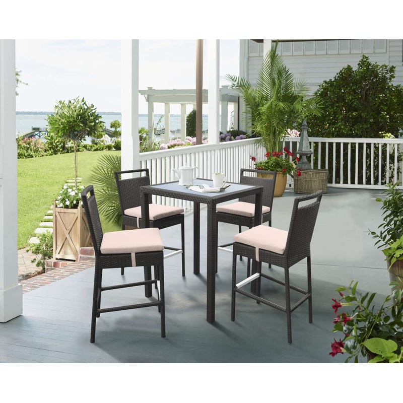 Tropez Outdoor Patio Wicker Bar Set (Table with 4 barstools) By Armen Living