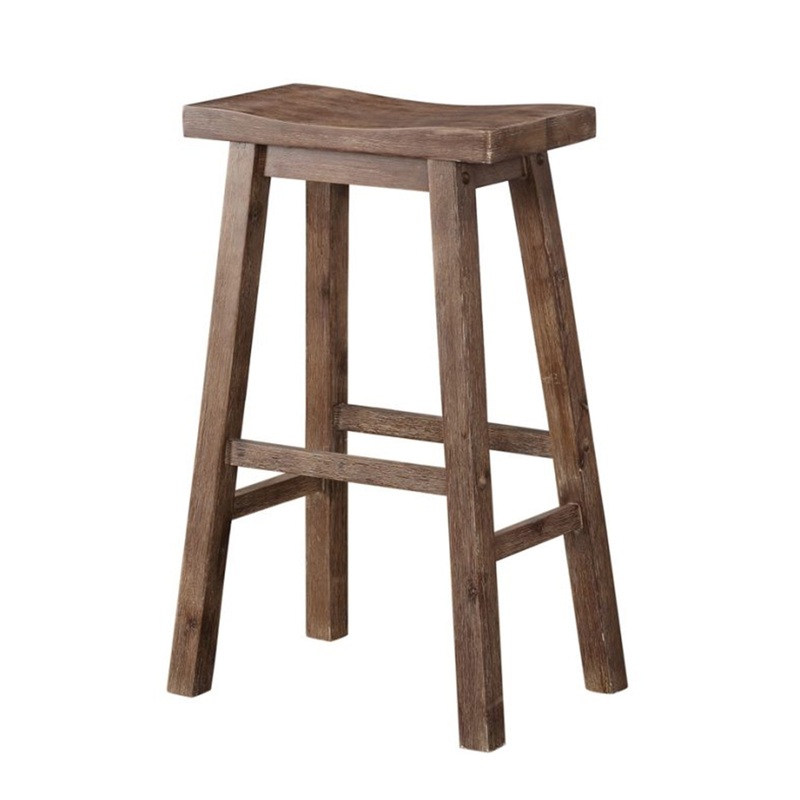 Wooden Frame Saddle Seat Bar Height Stool With Angled Legs, Large, Gray By Benzara