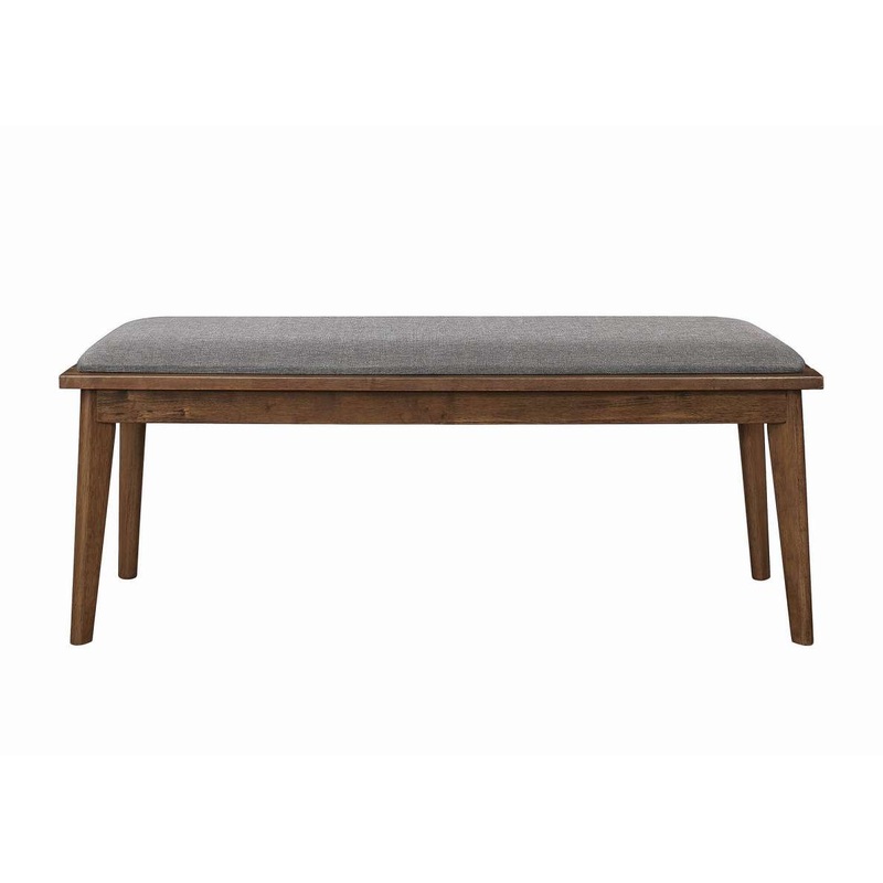 Fabric Upholstered Wooden Bench With Chamfered Legs, Gray And Brown By Benzara