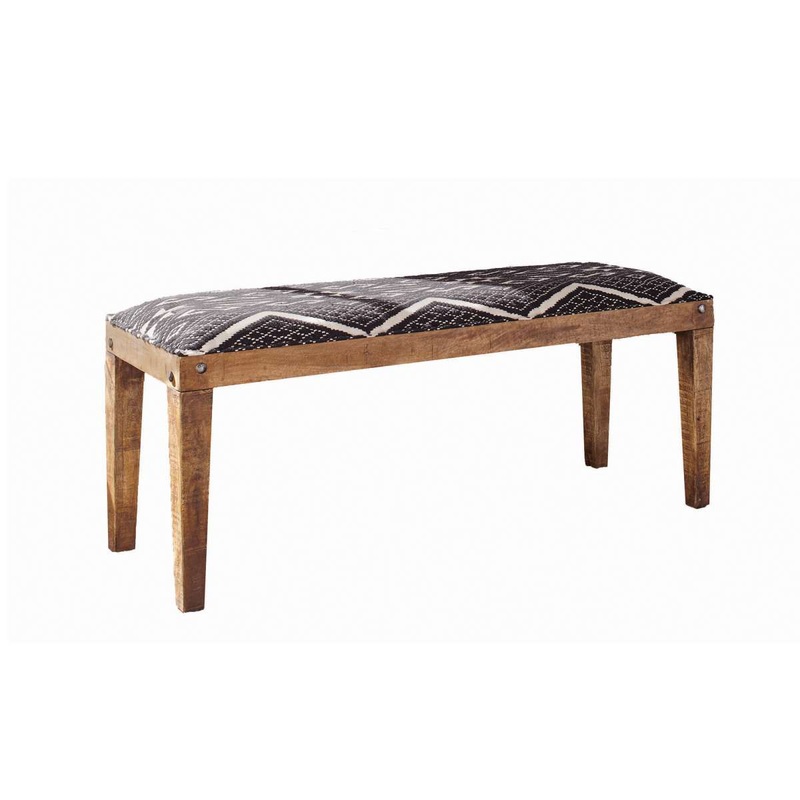 Fabric Upholstered Wooden Bench With Tapered Legs, Brown And Blue By Benzara
