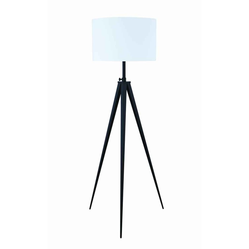 Height Adjustable Metal Tripod Floor Lamp With Fabric Shade, White And Black By Benzara
