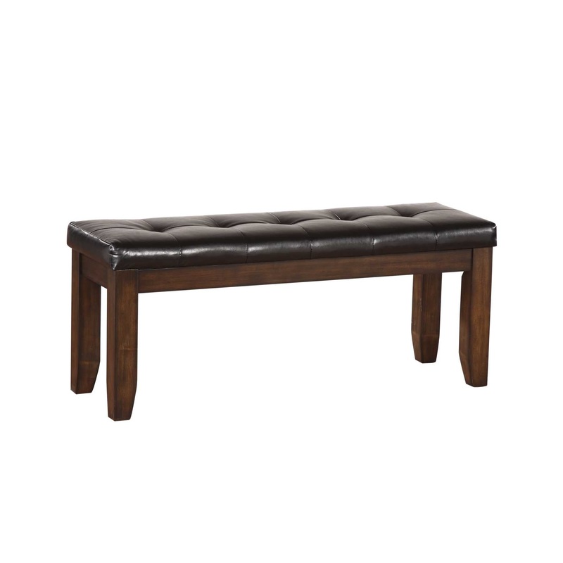 Leatherette Upholstered Tufted Wooden Bench With Chamfered Legs, Brown By Benzara
