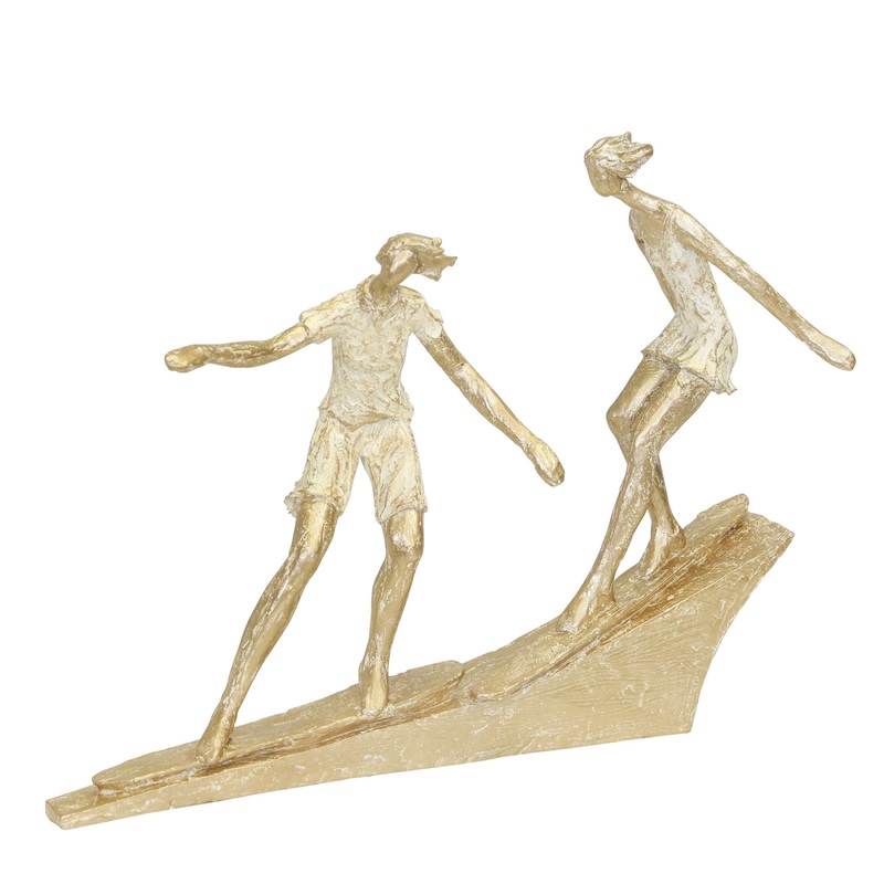 Miniature Polyresin Surfing Couple Statuetted, Gold By Benzara