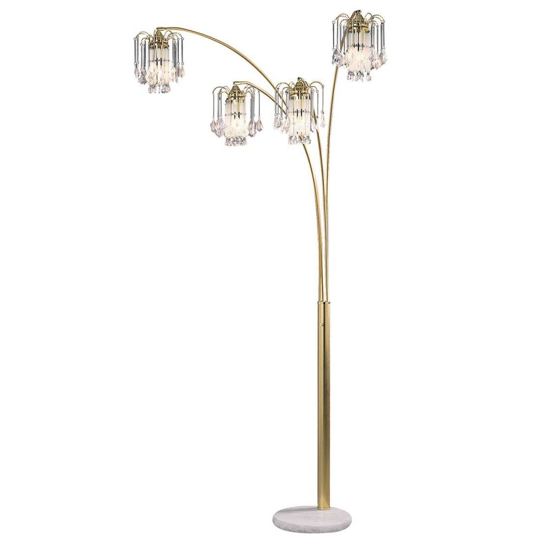 Modern Metal Arch Lamp With 4 Lights And Marble Base, Gold By Benzara