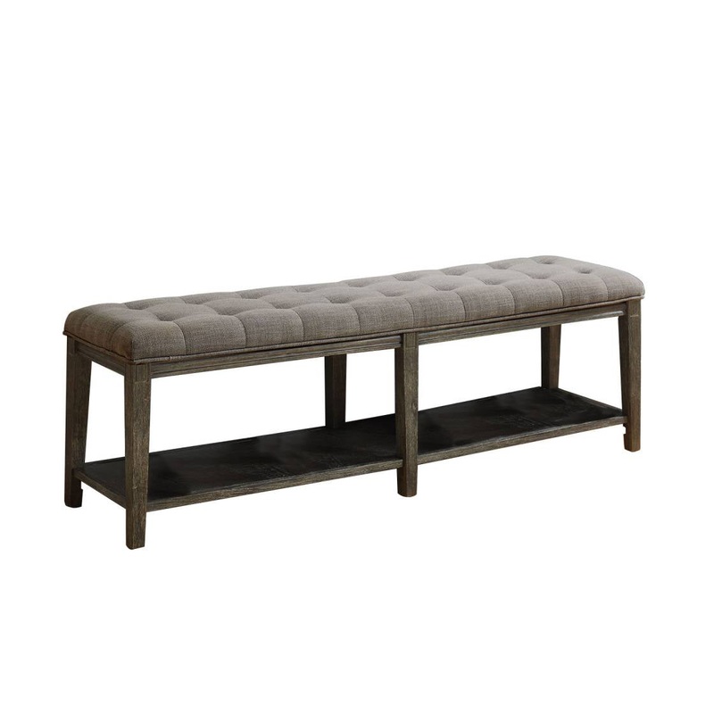 Traditional Bench With Button Tufted Seat And Open Bottom Shelf, Gray By Benzara