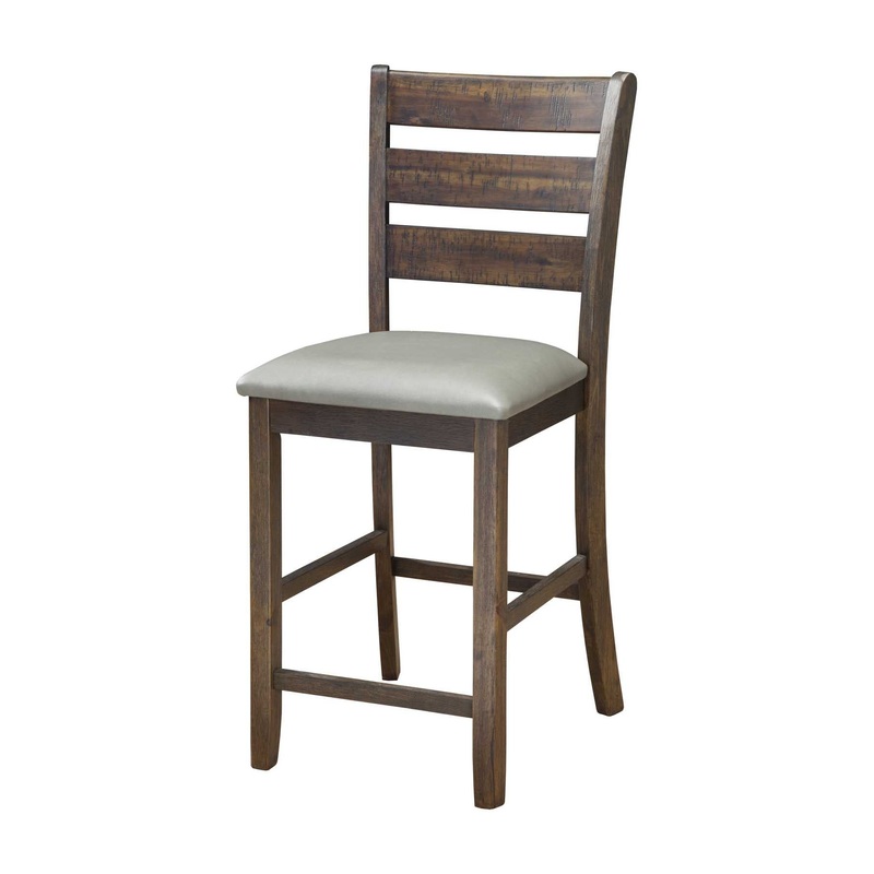 Wooden Pub Height Chairs With Slatted Back And Footrest, Set Of Two, Brown And Gray By Benzara