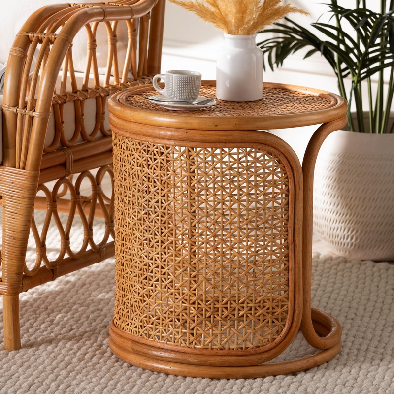 Baxton Studio bali & pari Eldon Bohemian Honey Rattan End Table