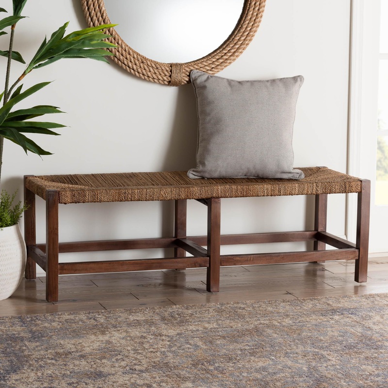 Baxton Studio bali & pari Liza Bohemian Natural Seagrass and Wood Accent Bench