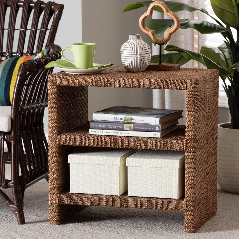 Baxton Studio bali & pari Liza Bohemian Natural Seagrass End Table