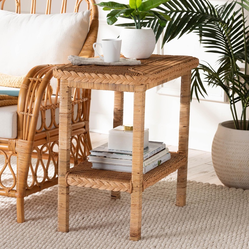 Baxton Studio bali & pari Minahasa Bohemian Light Honey Braided Rattan Side Table