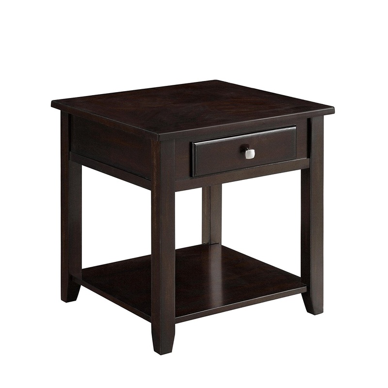 Wooden End Table With Drawer And Bottom Shelf, Walnut Brown By Benzara
