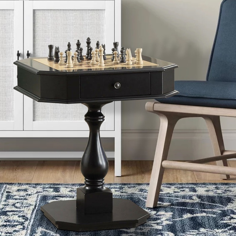31 Inch Chess Game Table With Clipped Corners, Brown By Benzara