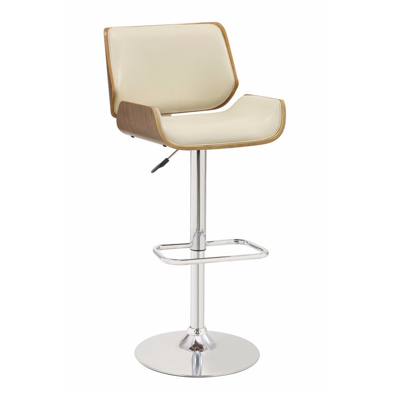 Adjustable Bar Height Stool, Cream & Walnut Brown By Benzara